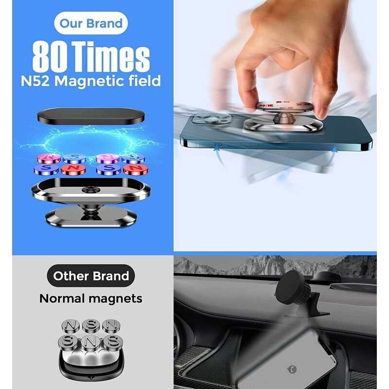 Support Voiture Magnétique ZKAPOR 360° | 20 Aimants N52 Puissants, Crochet Métal - Compatible IPhone 12-15, Galaxy, Smartphones Universels