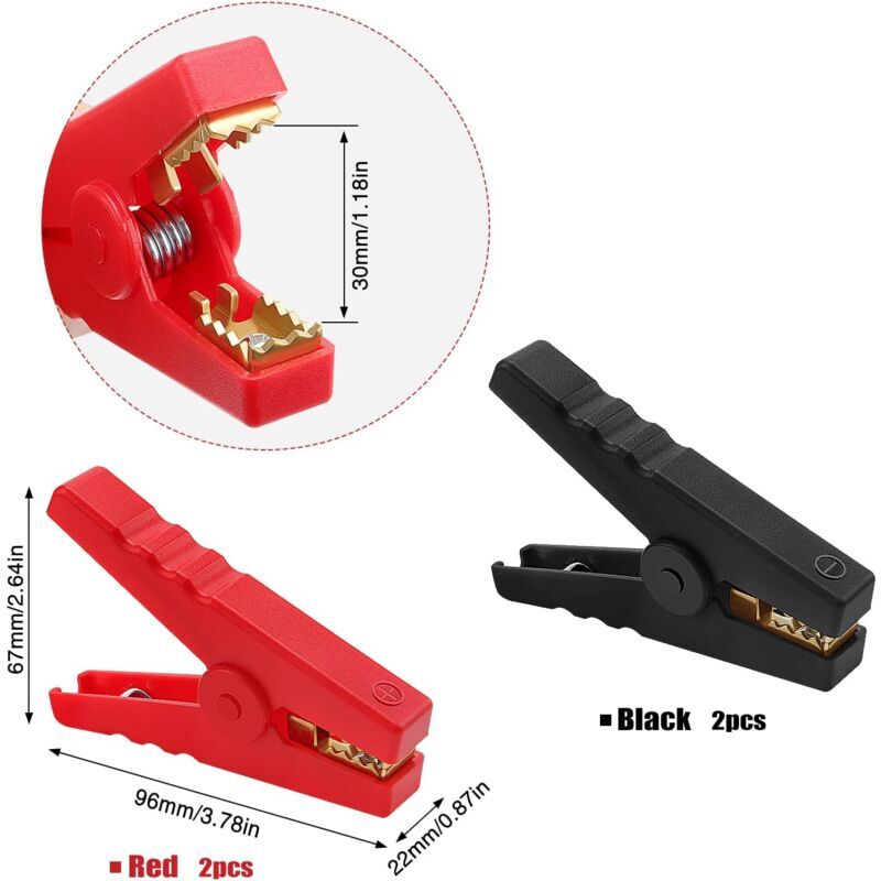 2 Pinces Crocodiles 1000A QWORK En Cuivre - Pour Câbles De Démarrage Voiture, Avec Capuchon Isolant