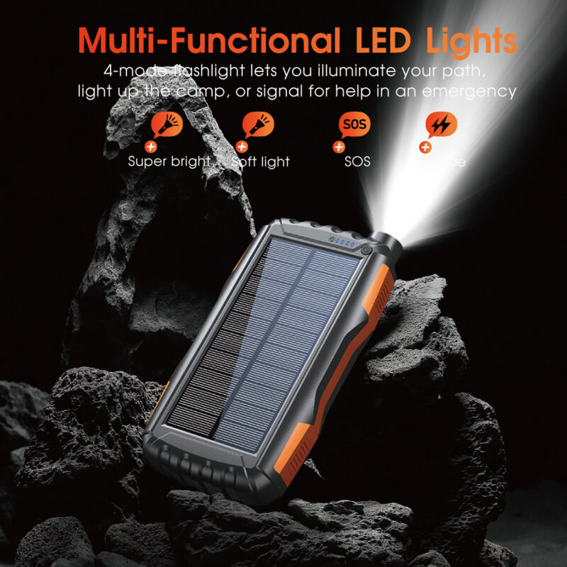 Power Bank Solaire 42800mAh – 2 En 1 – Imperméable IPX66 – Lampe LED – Charge Rapide USB-C Pour Téléphone, Tablette - 10