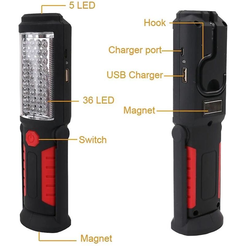 Lampe Torche Solaire Rechargeable Wigearss - Multifonction, Aimant Et Crochet Inclus