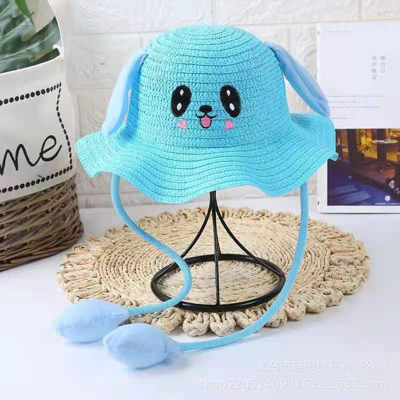 Chapeau de paille Pikachu pour enfants avec oreilles de lapin mobiles, protection solaire printemps-été, parent-enfant Chapeau de paille Pikachu pour enfants avec oreilles de lapin mobiles, protection solaire printemps-été, parent-enfant