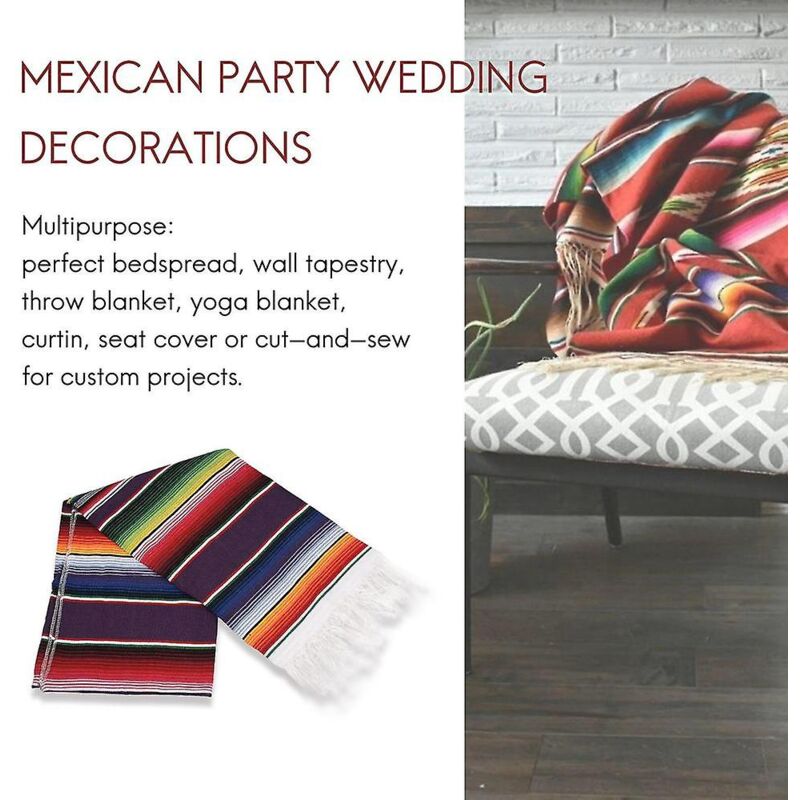 2 Nappes Serape Mexicains 36x213cm + 16 Bannières Picado - Coton Coloré Avec Franges - Décoration Fête