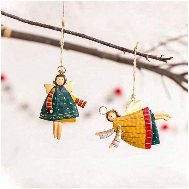 Lot De 4 Pendentifs Ange De Noël En Métal - Décoration Sapin, Maison, Bureau - 10x7 Cm, Avec Ficelle
