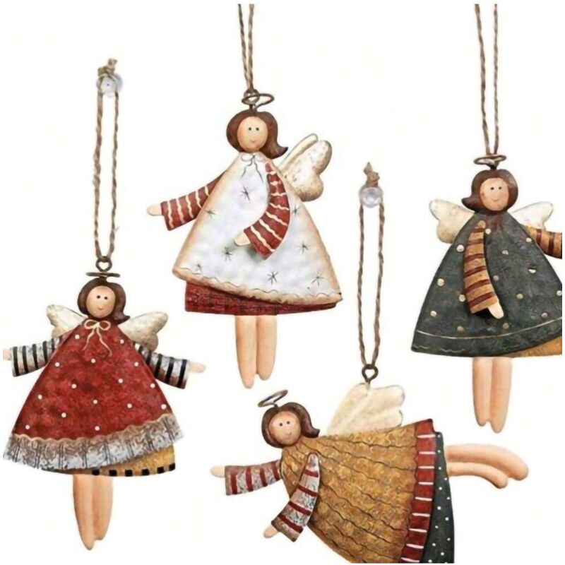 Lot De 4 Pendentifs Ange De Noël En Métal - Décorations Sapin, étiquettes Cadeaux (environ 10x7 Cm)