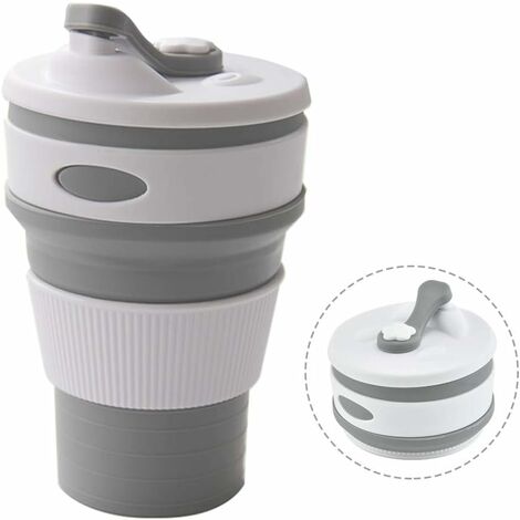 Teogneot Tasse Voyage Pliable Silicone 500ml Avec Couvercle - Mug Café Portable Noir