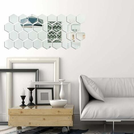 Lot de 24 Acrylique Miroir Hexagonal Muraux Autocollant Miroirs
