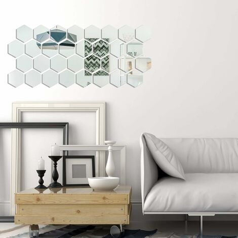 24 Autocollants Muraux Miroirs Hexagonaux - Décor Amovible Pour Salon, Chambre, Adhésif Argenté