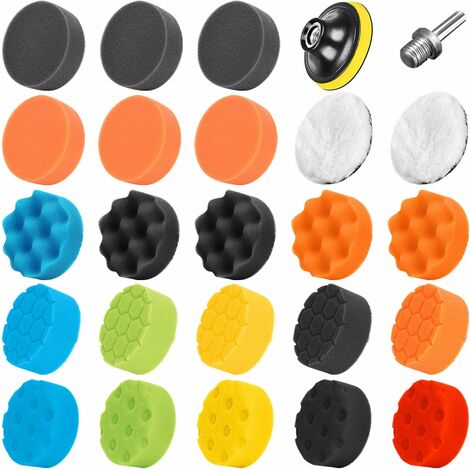 Cirage Automobile FINEASY Kit De 20 Tampons Polissage Voiture - 80 Mm Avec Adaptateur M10 - Pour Perceuse Ou Polisseuse - Laine Et éponge Lustreuse Voiture
