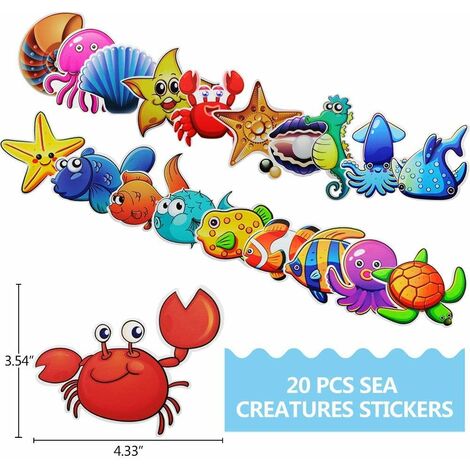 YUANWEI Autocollants Baignoire Antidérapants Ocean Elements - Stickers Sécurité Douche Bleu