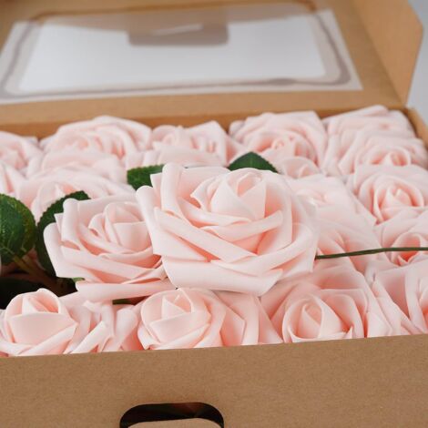 25 Roses Artificielles En Mousse - Tiges Flexibles, Couleur Rose - Pour Bouquet Mariée, Décoration Fête, Maison, Hôtel