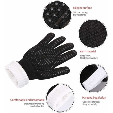 Gants de Four et Maniques Cuisine Silicone avec Mini Gant Anti Chaleur Kit,  Protection Temperature Jusqu