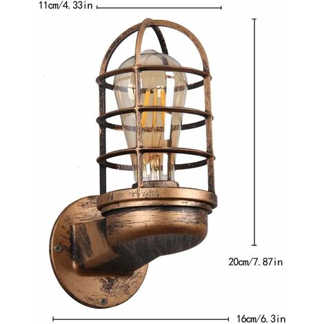 Applique Murale Vintage Industrielle - Fil Cage Métal - Douille E27 Max 60W - Style Rétro (Sans Ampoule)