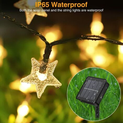 Guirlande Lumineuse Solaire D'extérieur à 50 LED - 10 M - 8 Modes - Avec Panneau De Capteur Solaire étanche - Boule De Cristal Blanc Chaud - Décoration Pour Jardin, Fête, Mariage, Arbres, Noël