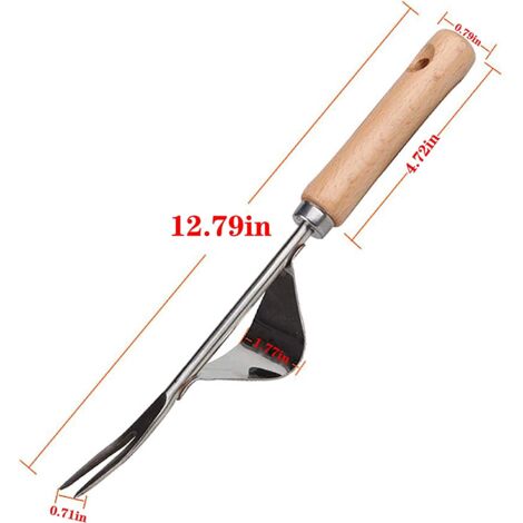 Outil Désherbeur Manuel En Acier - 33.5 Cm, Poignée Bois, Pour Jardin