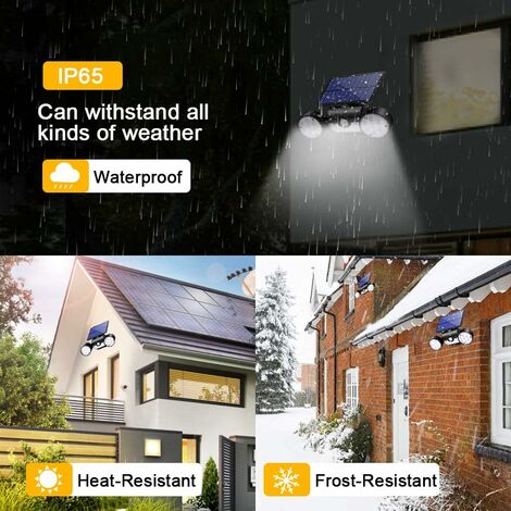 Lumiere Solaire Lampe Puissante LED éclairage Sécurité Solaire Appliques Murales Spot Projecteur Exterieur Detecteur Mouvement 360 °IP65 étanche Patio Cour Pelouse Lampe Solaire Exterieur Jardin-Fei Y