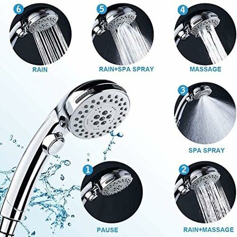 Pommeau De Douche Main 5 Jets + Tuyau 60 - Neuf Chromé - Marque Bright Showers