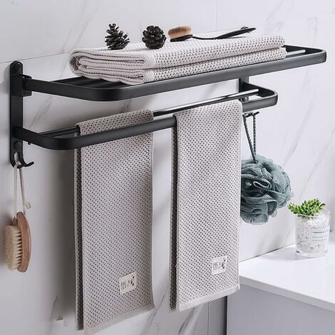 Porte-serviettes pliable, accessoires de salle de bain, avec 2 crochets,  convient pour salle de bain et cuisine-Fei Yu