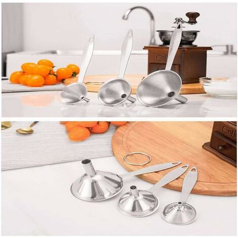 3 Entonnoirs Inox Mini Avec Filtre - Cuisine - Transfert Liquides Et Poudres - Argent