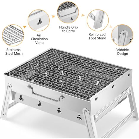 Barbecue Pliable Acier Inox Fox Cookware – Compact 38x26x3 Cm, Sac De Transport Inclus