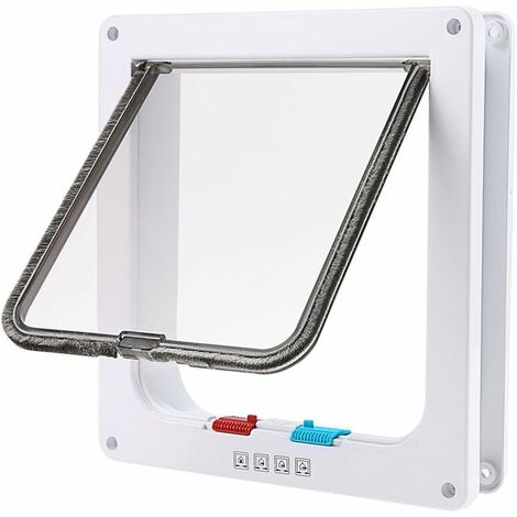 Chatière à 4 Positions Chatière pour Chat avec Tunnel Cache Découpe Chatière Chien Porte de Chat avec Serrure Chatières pour Petit Animaux Cat Mate Verrouillable Facile à Installer Blanc(M)-Fei Yu