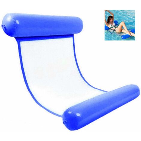 Hamac Piscine Gonflable 4-en-1 – Flotteur, Transat, Matelas, Siège – Bleu Clair – Pompe Incluse