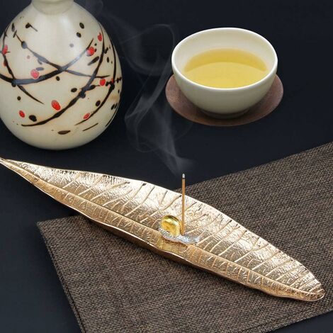 Porte-encens Métal Feuille Porte-encens Forme Feuille 21cm