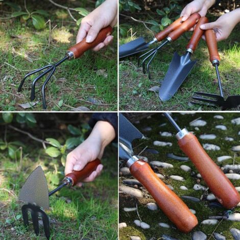 Duo outils de jardin mini râteau et pelle en bois et acier