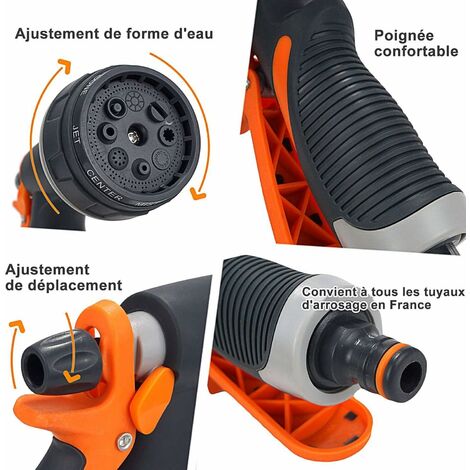 Pistolet D'arrosage Jardin 8 Modes - Compatible Tous Tuyaux - Haute Pression - Pour Lavage Voiture, Plantes, Nettoyage