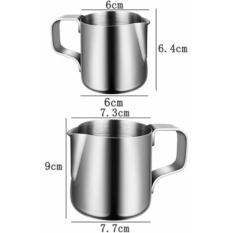 Lot De 3 Pichets à Latte Art En Acier Inoxydable 50 Ml - Avec Mousseur - Pour Café, Cappuccino, Maison Ou Bar