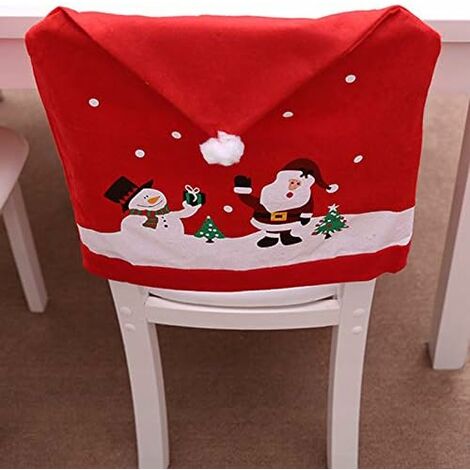 Housses De Chaise De Noël - Lot De 6 - Motif Père Noël Et Bonhomme De Neige - Tissu Non Tissé - 60x49 Cm - Décoration Fête