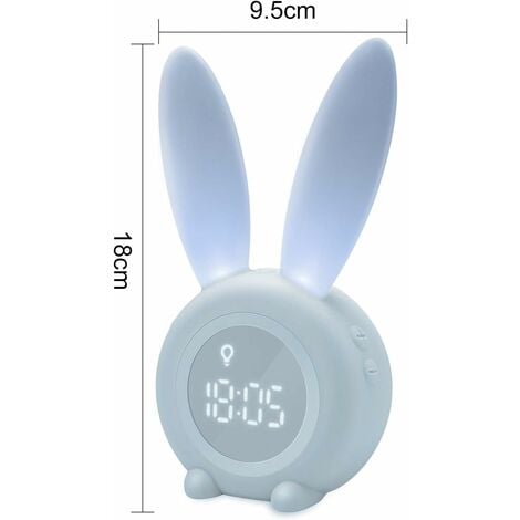 Mignon lapin temps réveil veilleuse intelligente induction usb led réveil  veilleuse，bleu