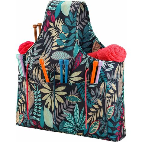 Sac Fourre-tout Pour Tricot, 1 Sac De Rangement Exquis Et Pratique En Tissu Tissé Avec Poignée En Bois Pour Aiguilles à Tricoter, Outils De Couture ( Jacquard Rose