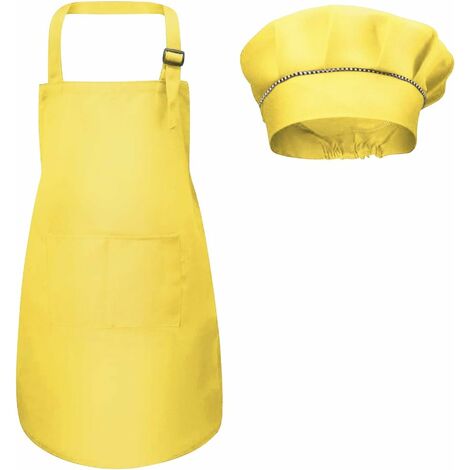 Tablier Et Toque De Chef Enfant - Ensemble Cuisine Et Peinture - 2 Poches - Réglable - Polyester