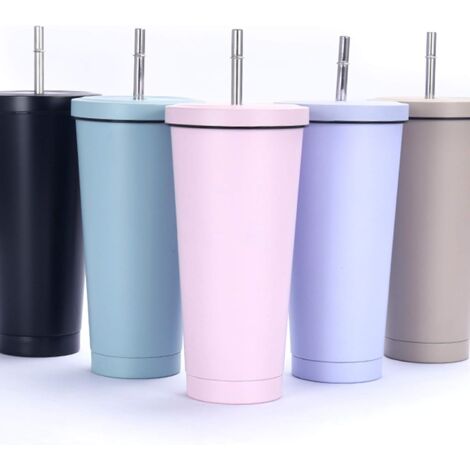 Gourde Isotherme 20oz En Acier Inoxydable - Avec Couvercle Et Paille - Neuve