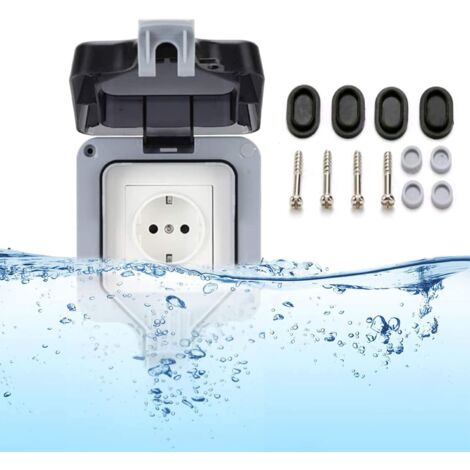 Prise Extérieure étanche IP66 – 1 Prise, Couvercle Rabattable, 250V/16A, Pour Jardin, Garage, Buanderie