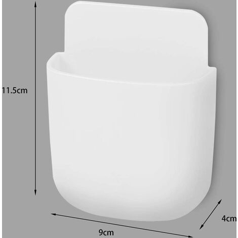 Dokeno Support Télécommande Mural Auto-Adhésif Blanc - Organisateur Avec Chargeur Téléphone Et Séparateur Bambou