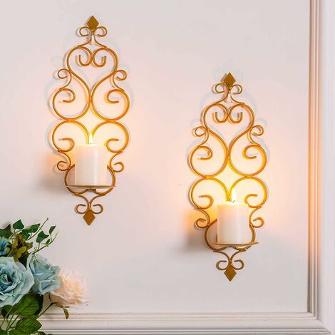 2 Bougeoirs Murales En Métal Doré Rond - Support Bougie Vintage Pour Décoration Intérieure