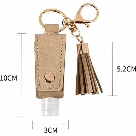 Boîteille de voyage portable en plastique avec porte-clés désinfectant pour  les mains en cuir avec étui à pompon (noir)-Fei Yu