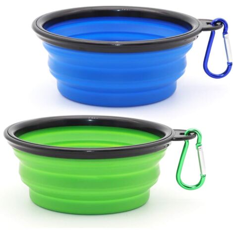 Gamelle Pliable 2 En 1 Pour Chat/chien - Bol Eau Et Nourriture Portable, Bleu, Pour Voyage Et Randonnée