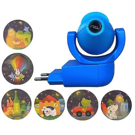 Étoile lune Animal projecteur projecteur Led 6 Images capteur prise ue veilleuse pour enfants bébé chambre décoration（Bleu）