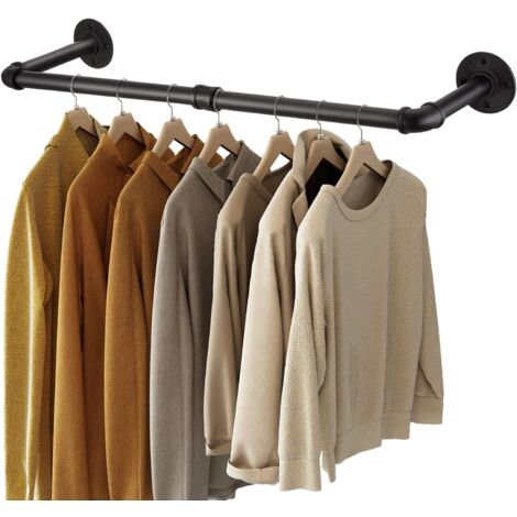 Barre Suspension Angle Garde-Robe 80x80cm Noir - Porte-vêtements Industriel Mur Fixation Robuste