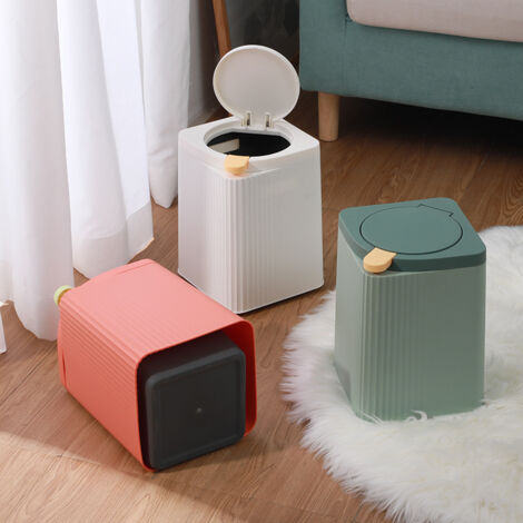 Petite Poubelle De Bureau à Pression - Avec Couvercle Pop-up, Design Compact Et Léger - Pour Bureau, Chambre, Table De Nuit - 5