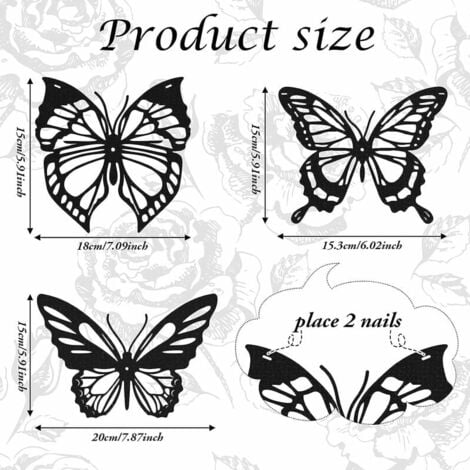 Papillon en Métal decoration murale noir, (3 Pack)decoration murale decoration anniversaire décoration decoration chambre mariage accessoires intérieure salon maison tableau decoration murale salon - 2