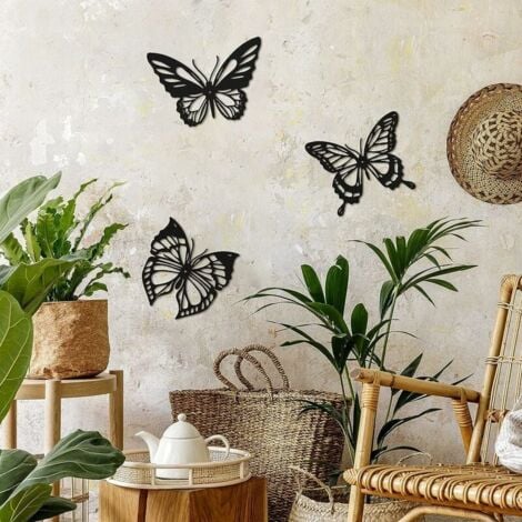 Papillon en Métal decoration murale noir, (3 Pack)decoration murale decoration anniversaire décoration decoration chambre mariage accessoires intérieure salon maison tableau decoration murale salon - 3