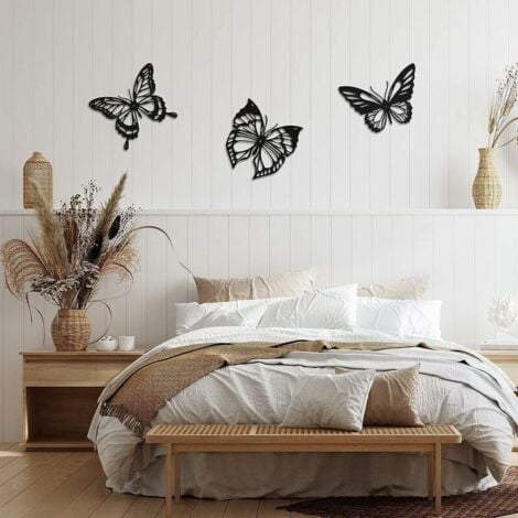 Papillon en Métal decoration murale noir, (3 Pack)decoration murale decoration anniversaire décoration decoration chambre mariage accessoires intérieure salon maison tableau decoration murale salon - 4