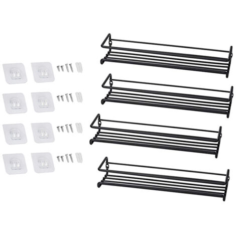 Lot De 2 Étageres à Épices Murales Sans Perçage - Support Métal Noir Pour Pots à Épices (Max 6,5 Cm) - Pour Cuisine, Armoire, Porte