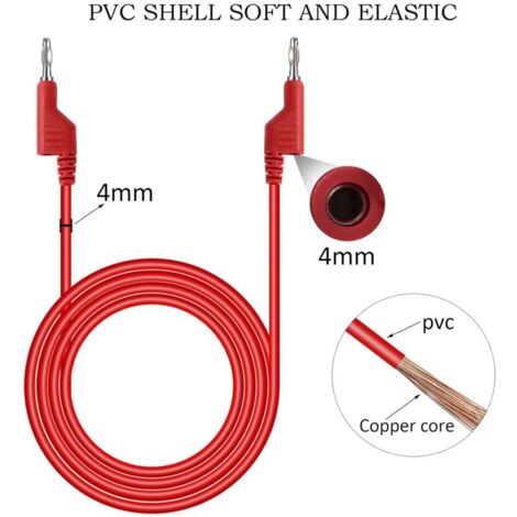 Câble Test Crocodile 4mm - Fiches Mâles 4mm - Noir Et Rouge - Marque SATKIT - Neuf