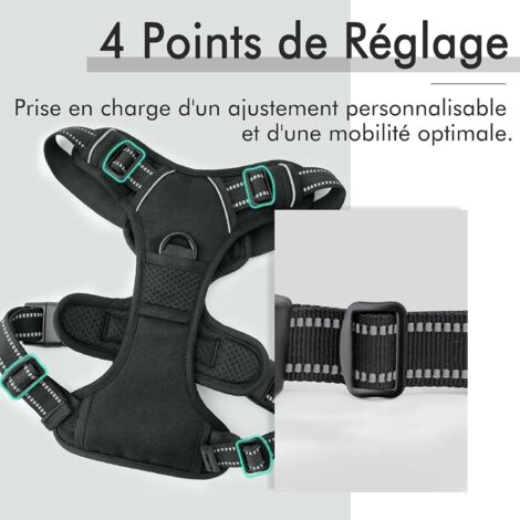 Harnais Chien Anti Traction, Arnet pour Chien Facile à Mettre Harnais Réfléchissant Réglable avec Attache Devant Harnais pour Chien Moyen, Large, Couleur Noir-Ensoleillé