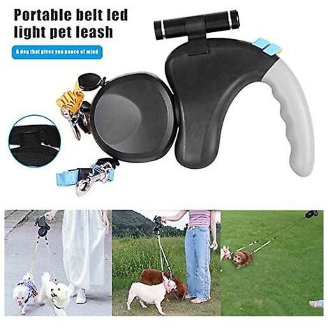 Laisse Chien Rétractable Double 10 Pieds - Pour 2 Chiens, LED, Sac Poubelle - Anti-Enroulement 360°, Jusqu'à 50 Kg