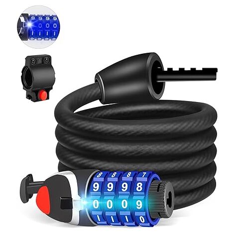 Cadenas Vélo Câble Antivol Pour Vélo Avec Code à 5 Chiffres Et Mot De Passe, Antivol Anti Vol Velo Cadenas Vélo Câble Antivol Pour Vélo Avec Code à 5 Chiffres Et Mot De Passe, Antivol Anti Vol Velo
